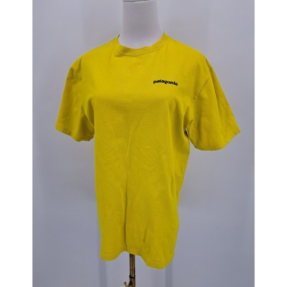 Patagonia Organic Cotton Yellow Logo Spellout T Shirt Men's Size Small S - Picture 2 of 9